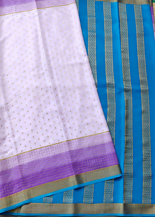 Light Lavender Colour Mysore Crepe Silk Saree With Zari Butta All Over Code : MC002