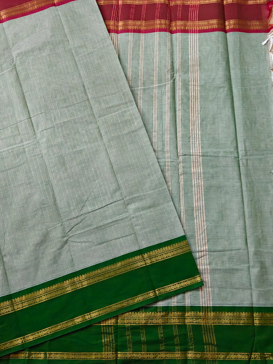 Pista Green Colour Cotton Saree With Zari Stripes All Over Code : PC013