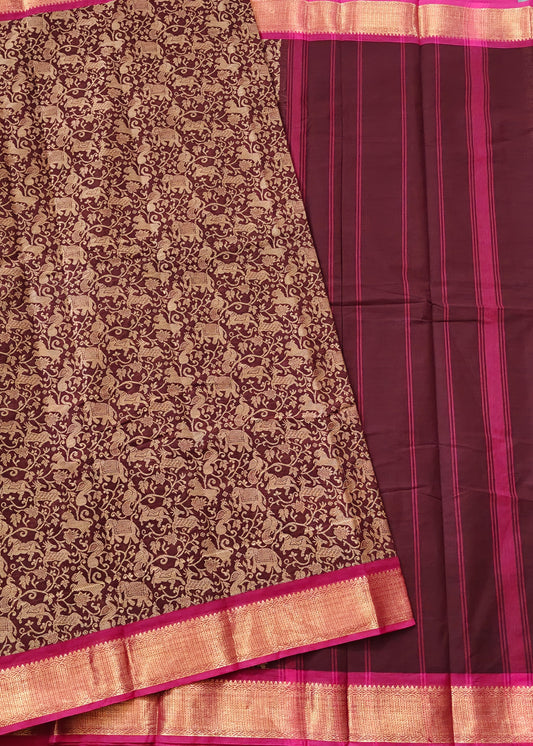 Maroon Colour Cotton Saree With Vanasingaram Thraead Woven Motif All Over Code : PC018