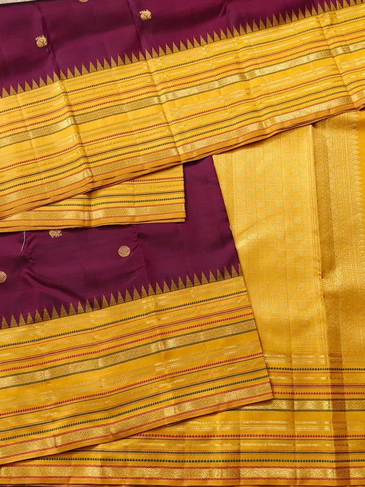Dark Maroon Colour Kanchivaram Silk Saree With Zari Butta All Over Code : KA0392