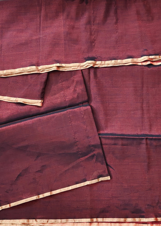 Dark Maroon Colour Tissue Maheshwari Silk Saree With Plain Body Code : VB0463