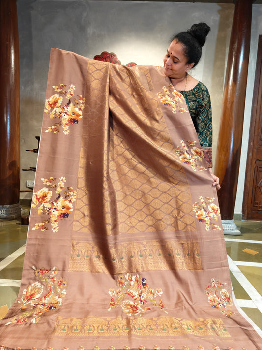 Brown Colour Kanchivaram Silk Saree With Zari Motif All Over Code : KA0395