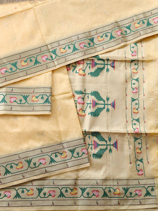 Yellow Colour Semi Paithani Saree With Zari Butta All Over Code : VB0476