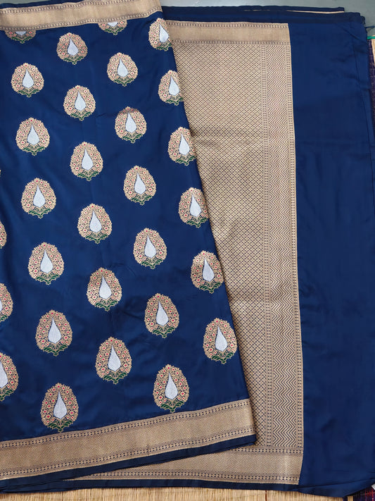 Blue Colour Semi Katan Banarasi Saree With Zari Butta All Over Code : VB0467