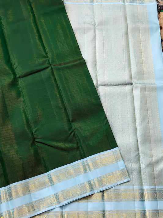 Green Colour Kanchivaram Silk Saree With Zari Stripes All Over :  KA0442