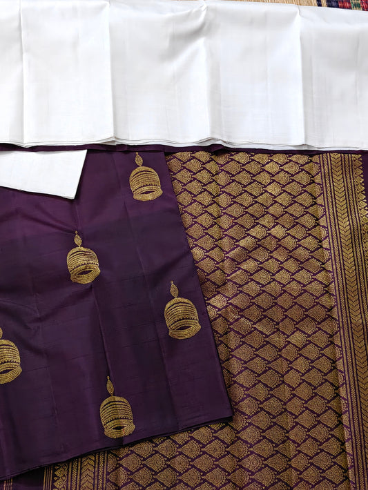 White Colour Half/Half Kanchivaram Silk Saree With Plain Body Code : KA0444
