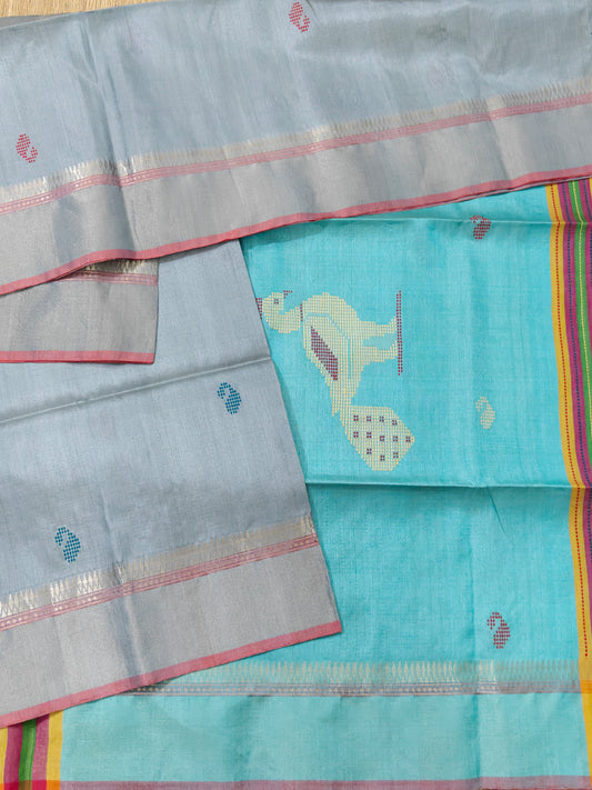 Grey Colour Bishnupuri Silk Saree With Kanta Work All Over Code : VB0511