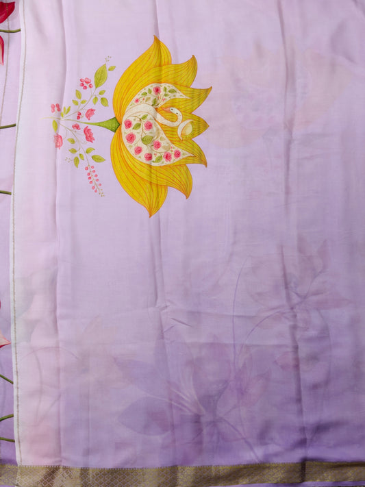 Lavender Colour Mysore Crepe With Digital Print All Over Code : MC019