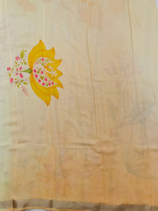 Yellow Colour Mysore Crepe With Digital Print All Over Code : MC017