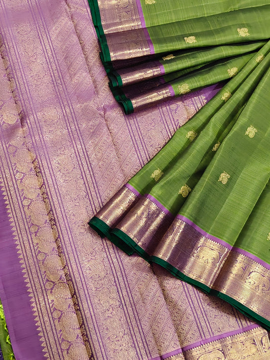 Mehandi Green Colour Pure Zari Kanchivaram Silk Saree With Zari Butta All Over code : KA0524