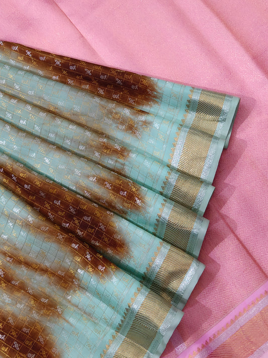 Pastel Green Colour Kanchivaram Silk With Shibori All Over