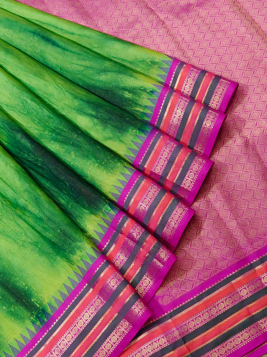 Parrot Green Colour Kanchivaram Silk With Shibori All Over
