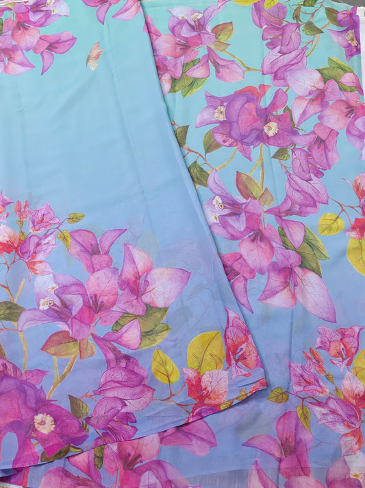 Dark Blue Colour Georgette Saree With Digital Print All Over