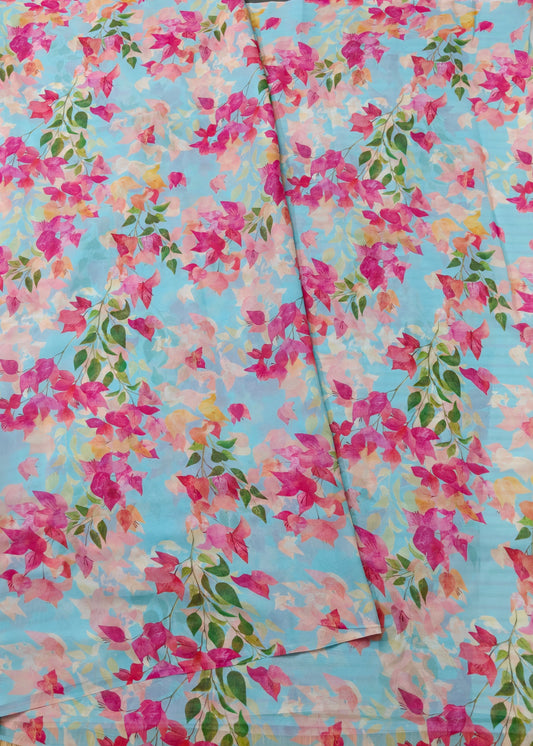 Sky Blue Colour Georgette Saree With Digital Print All Over