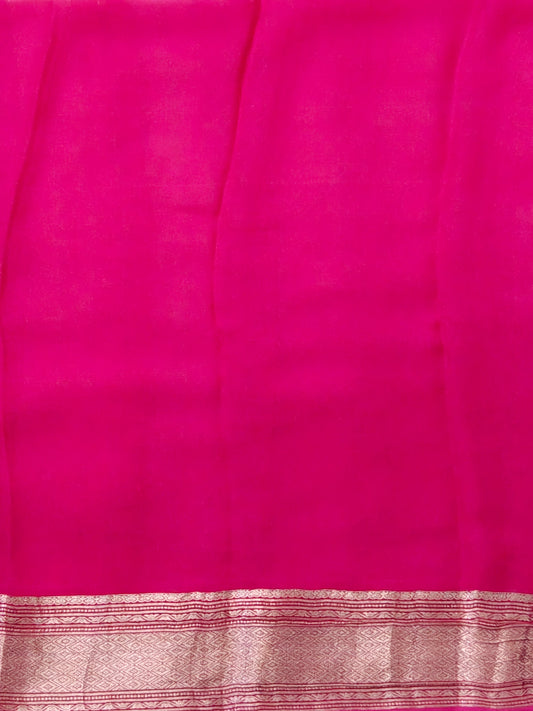 Pink colour georgette saree with zari stripes all over