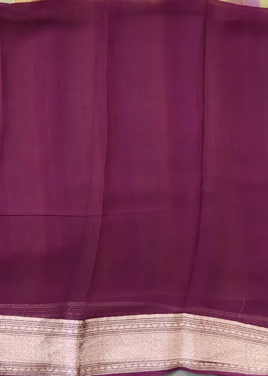 Mustard Yellow colour georgette saree with zari stripes all over