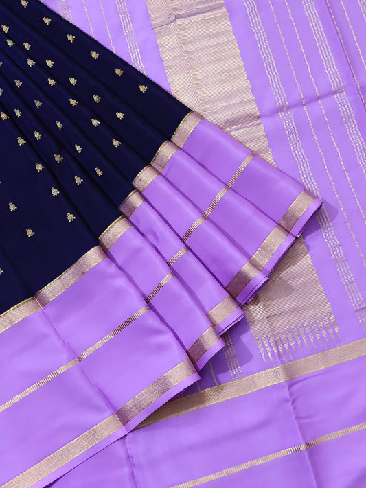 Deep Blue Colour Mysore Crepe Silk With Zari Butta All Over