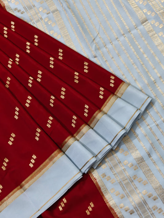 Maroon Colour Mysore Crepe Silk With Zari Butta All Over
