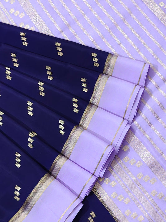 Navy Blue Colour Mysore Crepe Silk With Zari Butta All Over