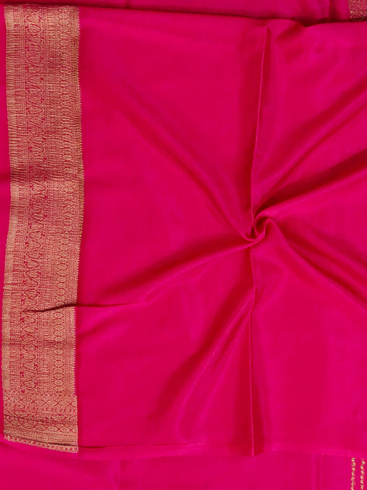 Rani pink crush mysore crepe silk saree with small zari butta all over
