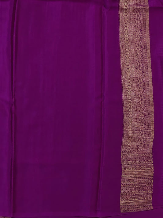 Magenta colour crush mysore crepe silk saree with small zari butta all over