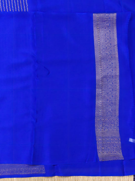 Royal blue colour crush mysore crepe silk saree with small zari butta all over