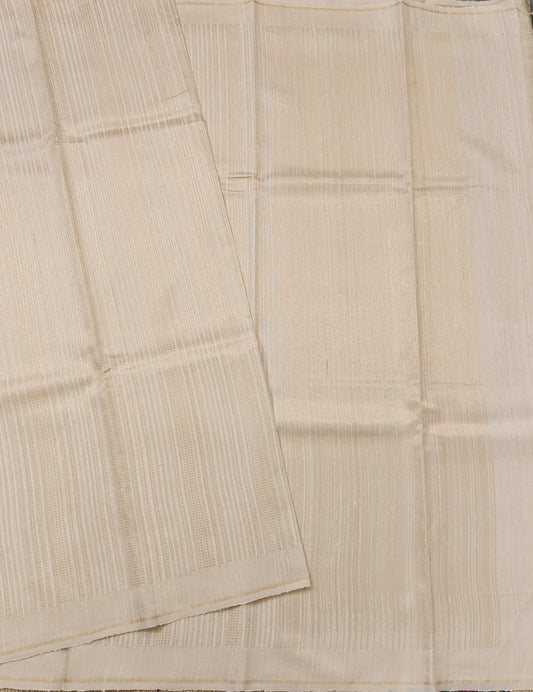 Cream Colour Raw Silk Saree With Zari Stripes All Over