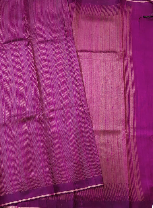 Magenta Colour Raw Silk Saree With Zari Stripes All Over
