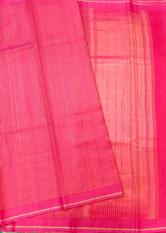 Reddish Orange Colour Raw Silk Saree With Zari Stripes All Over