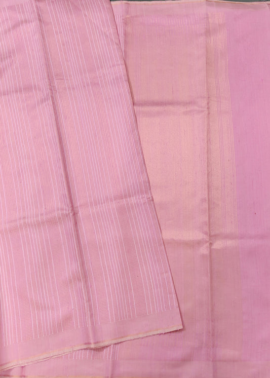 Baby Pink Colour Raw Silk Saree With Zari Stripes All Over