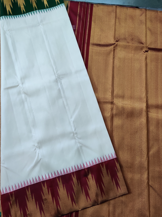 White Colour Kanchivaram Silk Saree With Plain Body