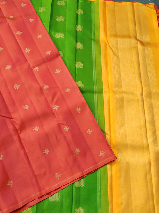 Orange Colour Kanchivaram Silk Saree With Double Zari Pallu