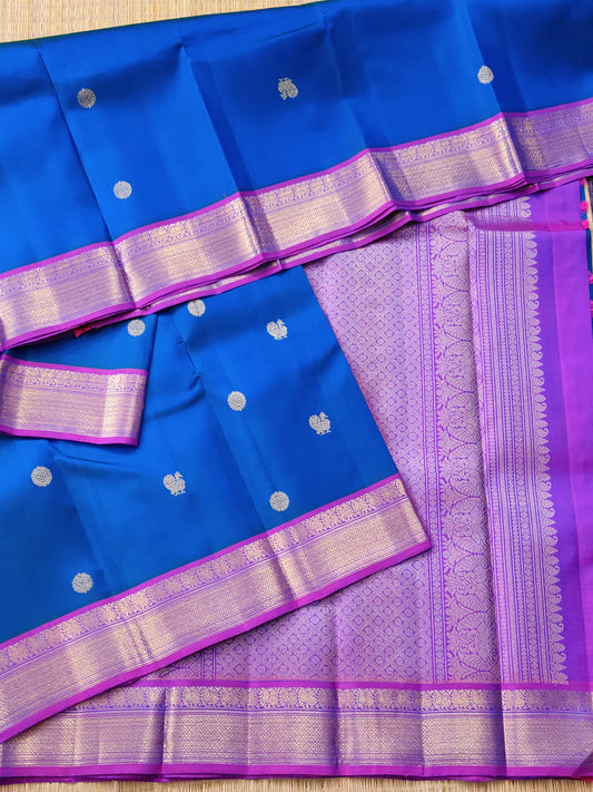 Peacock Blue Colour Kanchivaram Silk Saree With Zari Motif