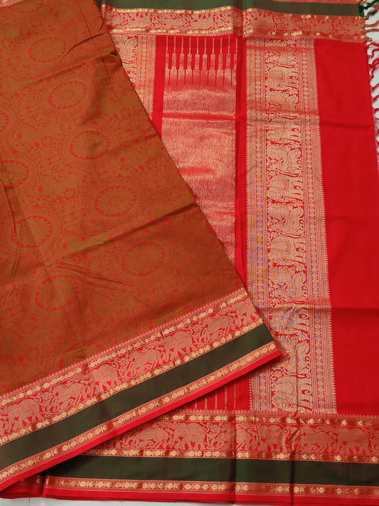 Red Colour Cotton Silk Saree With Thread Woven Motif