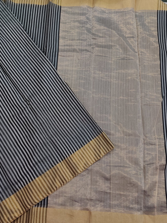 Black And White Chanderi Cotton with strips