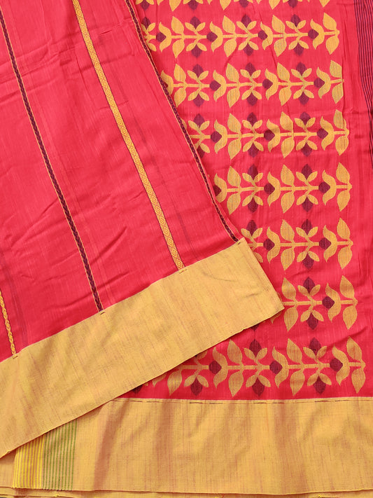 Red Cotton Saree With Thread Woven Motif