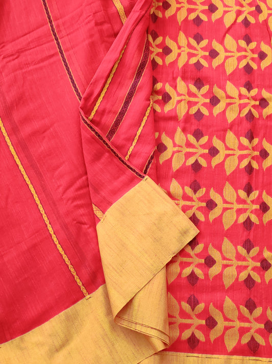 Red Cotton Saree With Thread Woven Motif