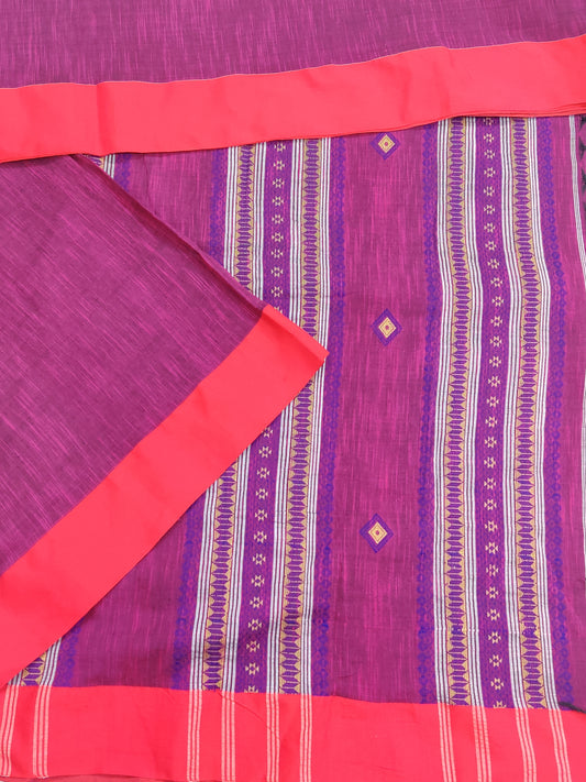 Magenta Colour Cotton Saree With Thread Woven Motif