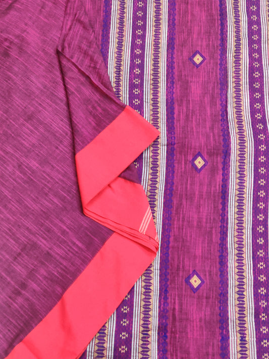 Magenta Colour Cotton Saree With Thread Woven Motif