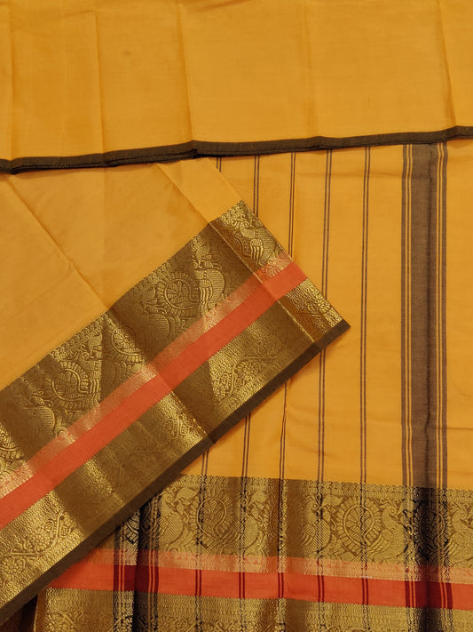 Yellow Colour Cotton Saree with Plain Body