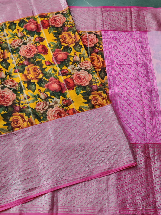 Multi Colour Chanderi Silk  With Digital Print