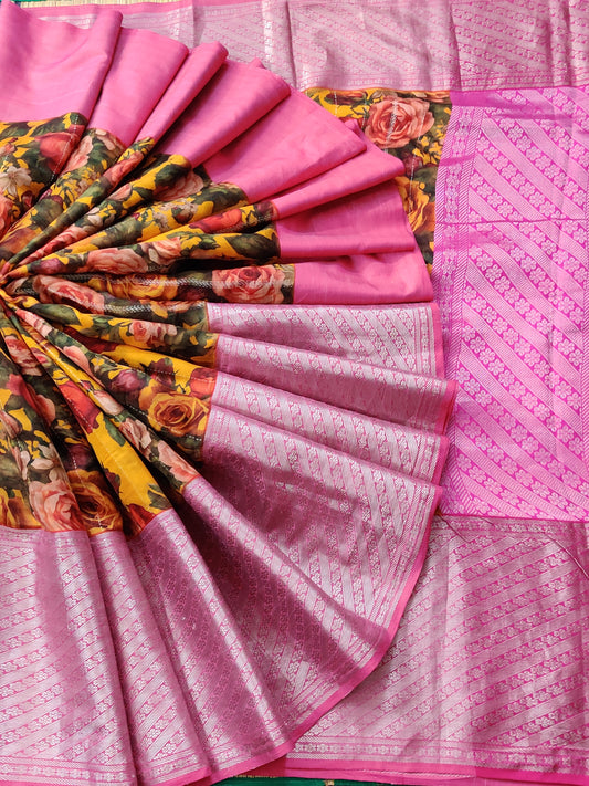 Multi Colour Chanderi Silk  With Digital Print