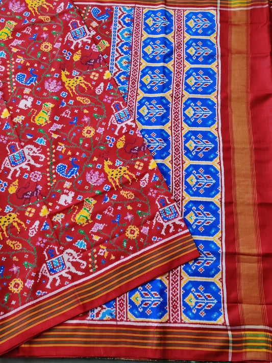 Maroon Colour Ikkat Patan Patola With Ikkat Weaving