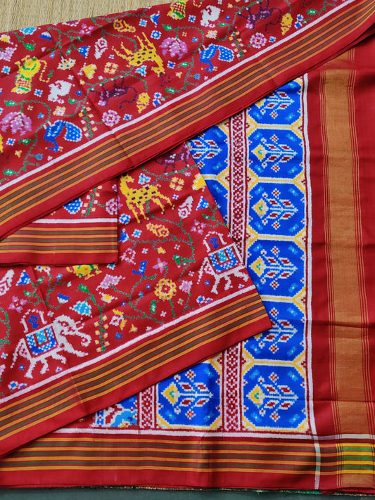 Maroon Colour Ikkat Patan Patola With Ikkat Weaving