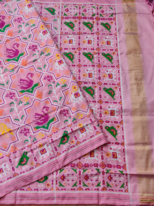 Baby Pink Colour Ikkat Patan Patola With Ikkat Weaving