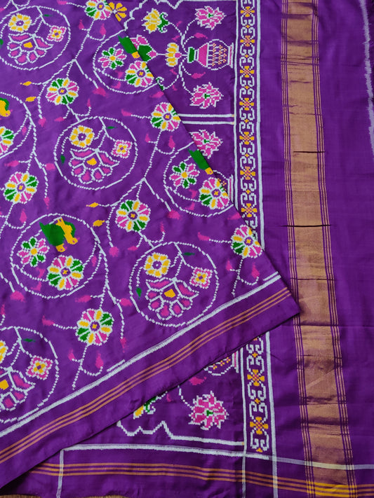 Purple Colour Ikkat Patan Patola With Ikkat Weaving