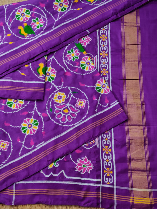 Purple Colour Ikkat Patan Patola With Ikkat Weaving