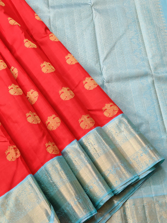 Red Colour Kanchivaram Silk Saree With Zari Motif