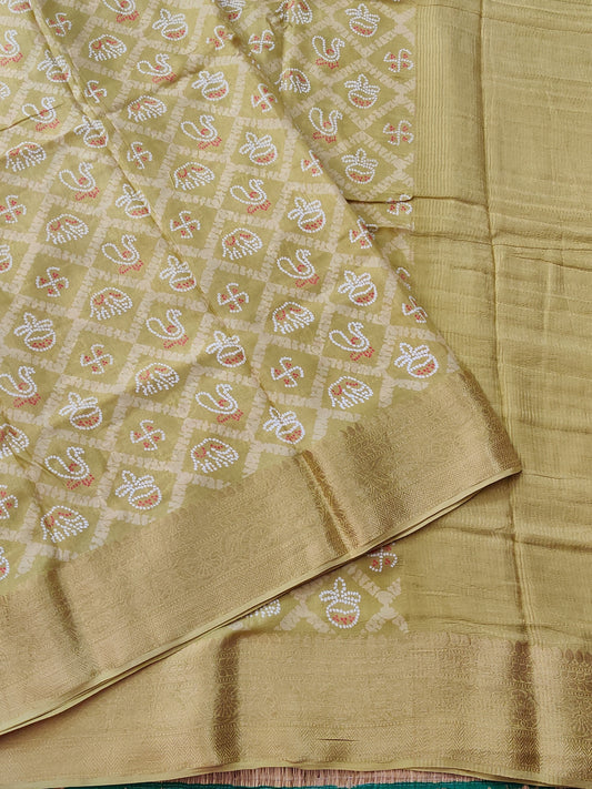 Mehandi Green Colour Dola Silk Saree With Bandhani Print All Over