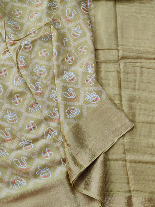 Mehandi Green Colour Dola Silk Saree With Bandhani Print All Over